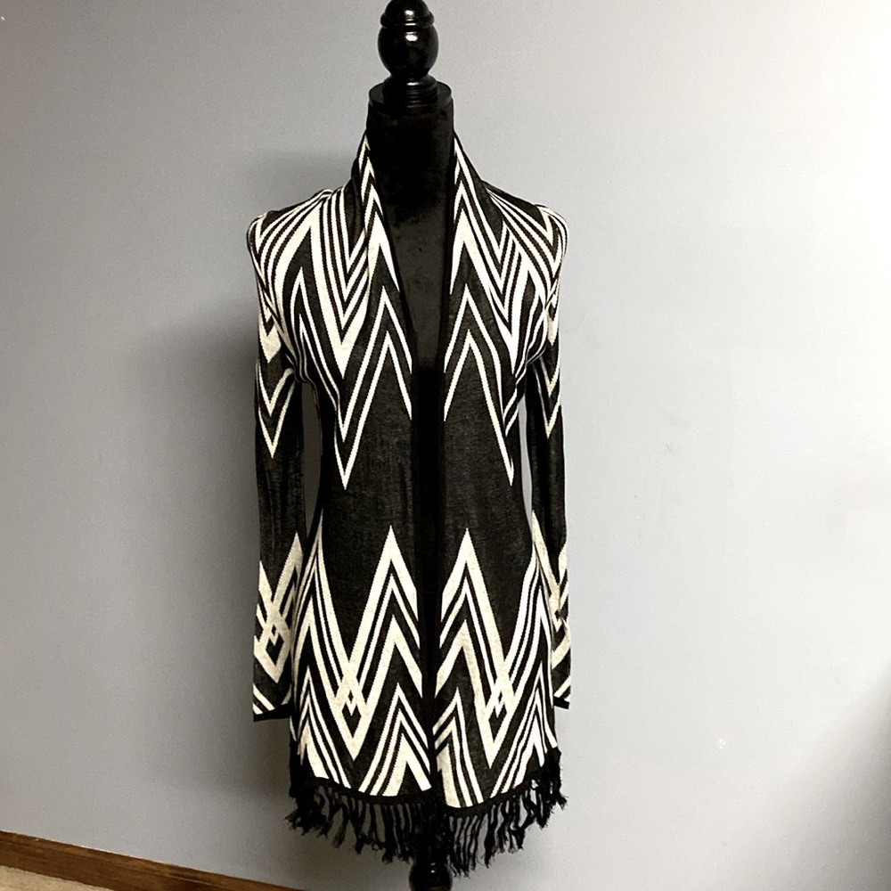 INC cardigan black & white, open front, chevron pattern, can be worn year round